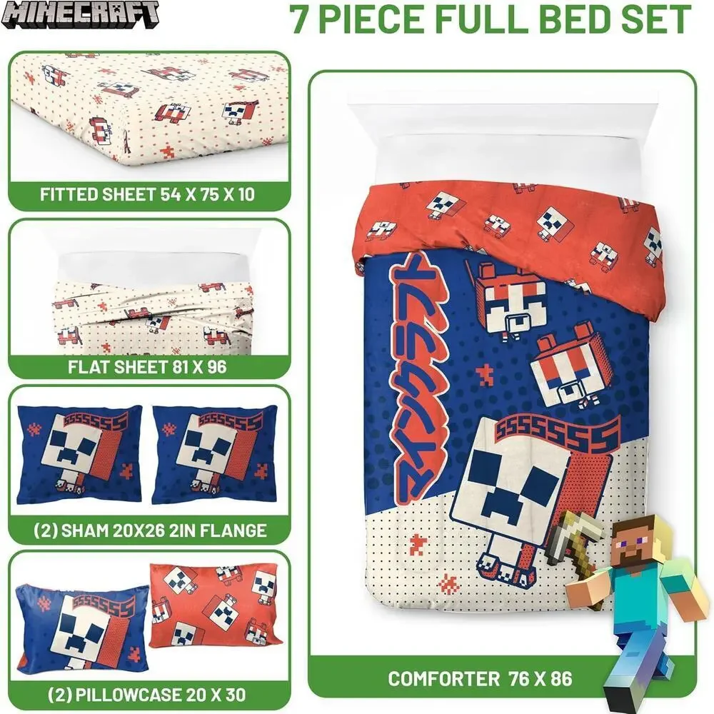 NEW Jay Franco Minecraft Creeper Full Double Comforter Set 7 Piece Bedding Set